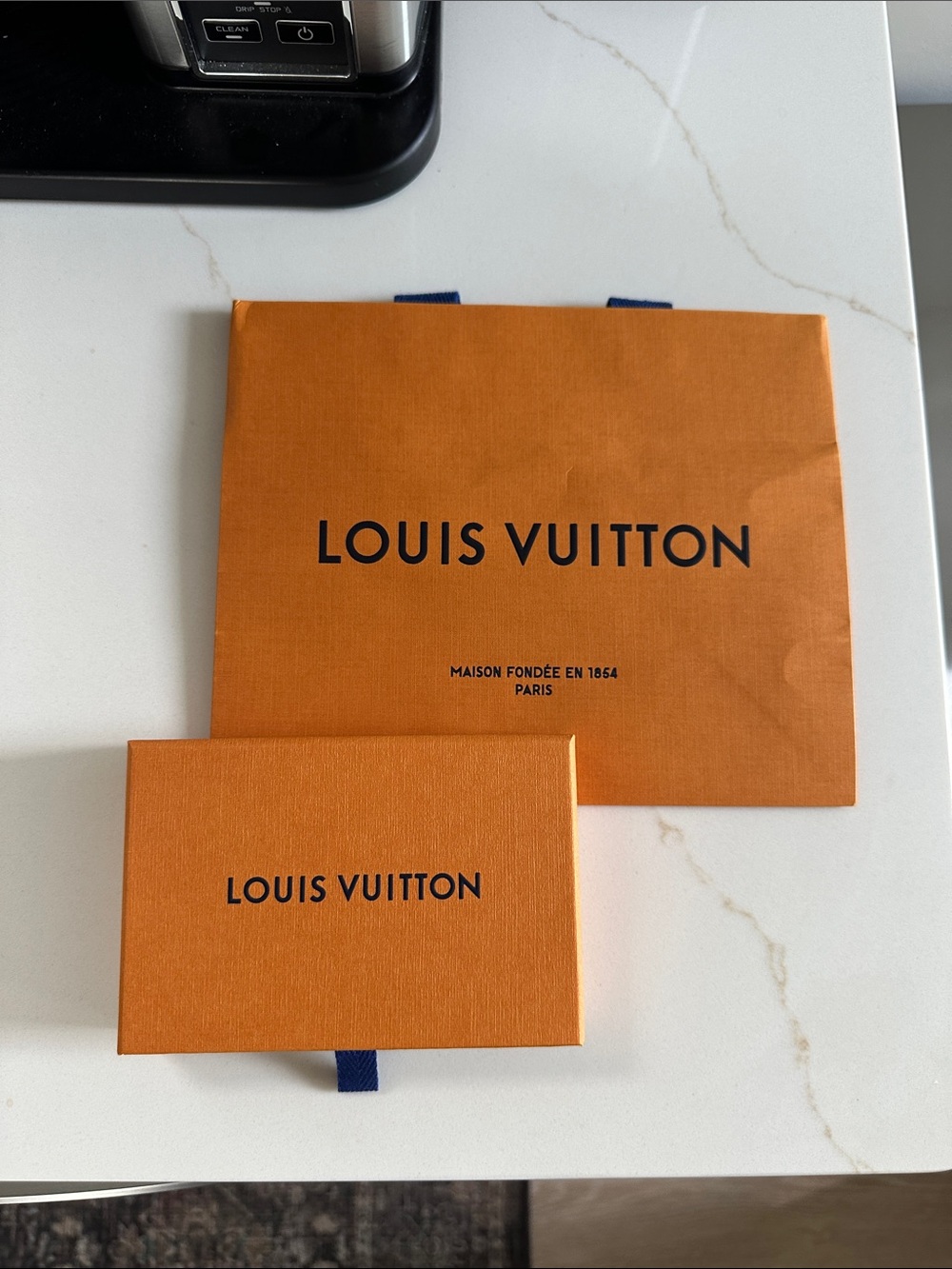 Louis Vuitton Orange Shopping Bag and Box with Navy Details